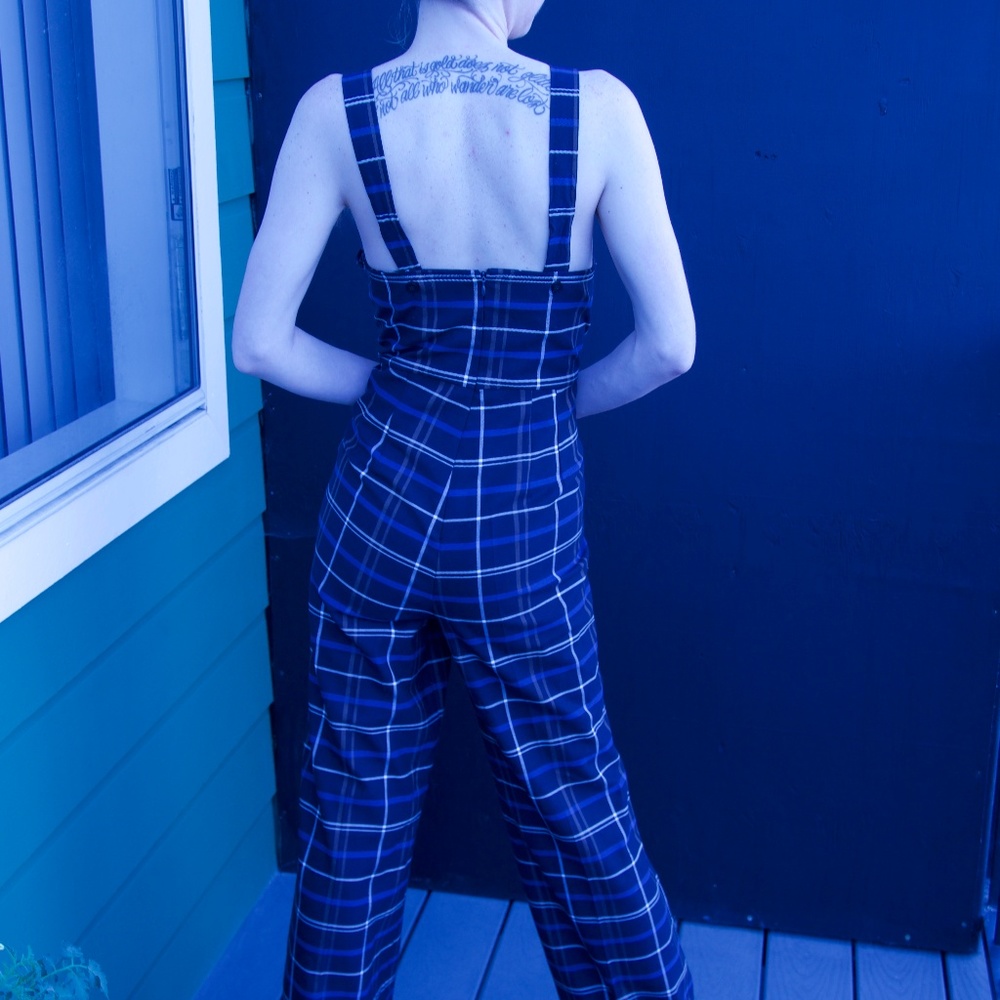 Over all plaid body suit